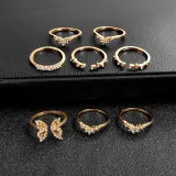 8PCS Gold Butterfly Bohemia Rhinestone Vintage Knuckle Stackable Finger Rings Set