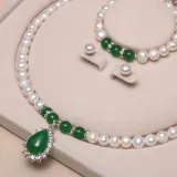 Pearl Jewelry for Women Girls Drop Freshwater Pearl Bracelet and Necklace Earrings Set With Box