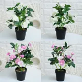 Artificial Plant Potted Rosa Multiflora Flower Green Plant Bonsai Decoration