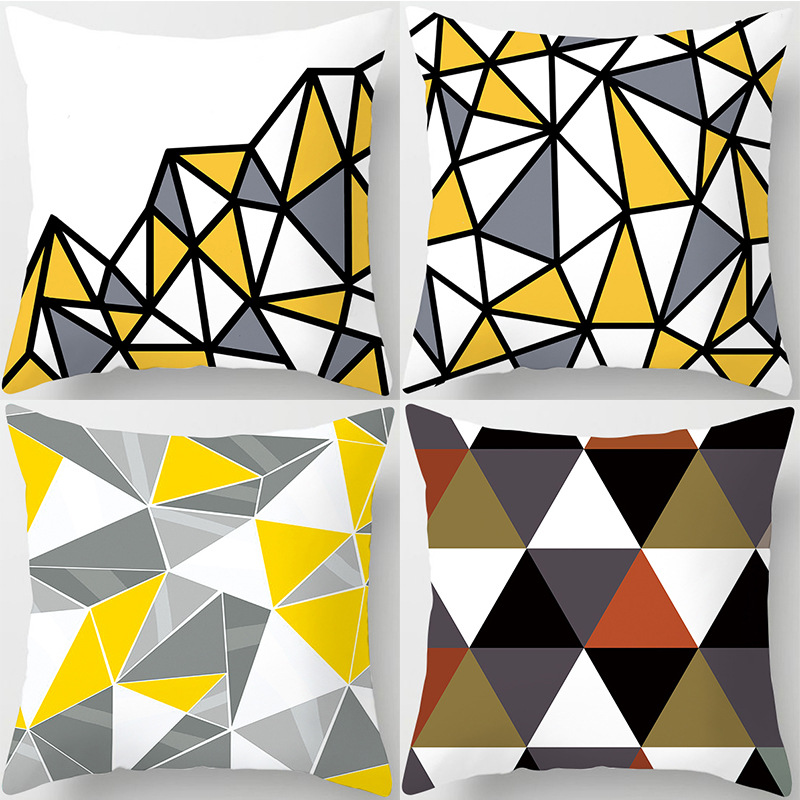 4PCS Yellow Geometric Home Cotton Decorative Throw Pillow Case Cushion Covers