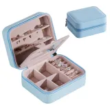 Rectangle Zipper Type PU Leather Jewelry Box with Mirror For Girls and Women