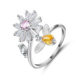 Zircon Diamonds Anxiety Stainless Steel Spinner Relieveing Ring Flower Butterfly Jewelry Rings