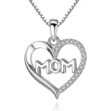 Love Heart Mom Necklace 925 Sterling Silver Necklaces Birthday Mother's Day Jewelry Gift for Women