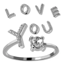 Letter Diamond Opening Adjustable Rings Jewelry