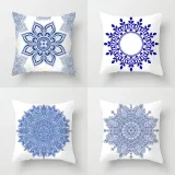 4PCS Home Cotton Decorative Celadon Flower Throw Pillow Case Cushion Covers For Sofa Couch Bed Chair