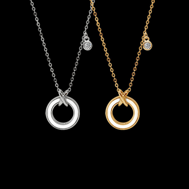 Full Drill Jade Ring Diamond Pendant Chain Jewelry Necklace