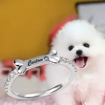 Custom Dog Name Bone Ring Sterling Silver Moissanite Drill Ring for Dog Lover