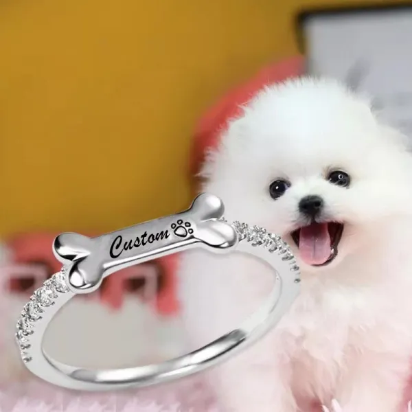 Custom Dog Name Bone Ring Sterling Silver Moissanite Drill Ring for Dog Lover