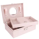 Two Layer PU Leather Jewelry Box with Lock For Girls and Women