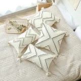 Tassels Decorative Geometric Striped Pillow Case Cushion Cover For Sofa Couch Bed Chair