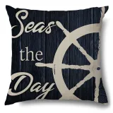 4PCS Black Navigation Home Cotton Decorative Throw Pillow Case Cushion Covers For Sofa Couch Bed Chair