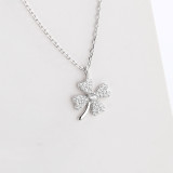 Sterling Silver Zircon Clover Pendant Chain Jewelry Necklace