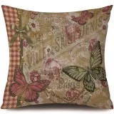 4PCS Home Cotton Decorative Spring Flower and Butterfly Throw Pillow Case Cushion Covers For Sofa Couch Bed Chair