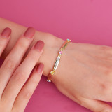 Birthstones Adjustable Bracelet with 6 Name Engraved Custom Gift For Mom Friends