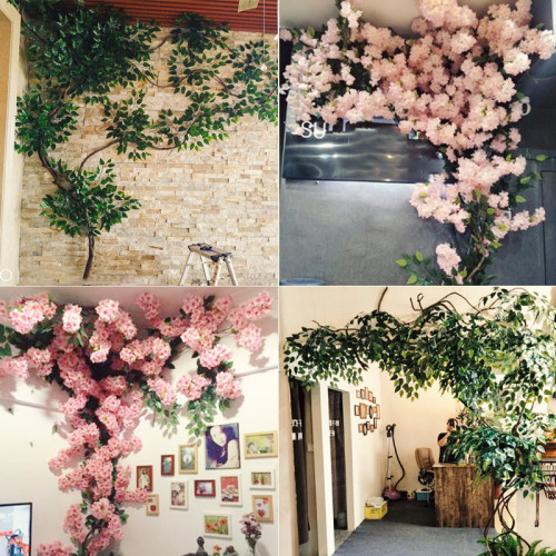 Artificial Cherry Blossom Tree Leaves Artificial Flower Silk Wedding Background Wall Decoration Flowers