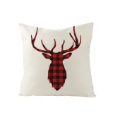 Home Decoration Red Plaids Elk Deer Pillow Cushion Cover Pillowcase