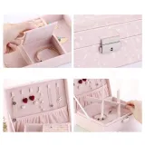 Two Layer PU Leather Jewelry Box with Lock For Girls and Women