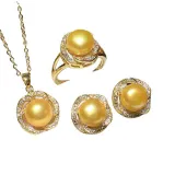 Freshwater Pearl Flower Necklace Ring and Earrings Jewelry Set Mom Gift For Mother's Day