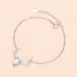 Silver 4 Leaf Clover Antlers With Round Beads Heart Clavicle Pendant Chain Jewelry Bracelet