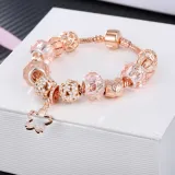 Women's Rose Gold Flower Star Beaded Bracelet Chain Charm Jewelry