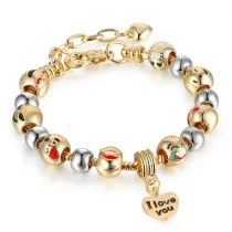 Women's Emoji Icon Gold Silver Round Beads I Love You Heart Gold Bead Charm Chain Jewelry Bracelet