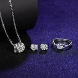 Silver Zircon Diamond Hollow Love Heart Pendant Chain Jewelry Earrings Necklaces Rings Jewelry Sets