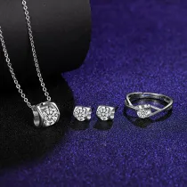 Silver Zircon Diamond Hollow Love Heart Pendant Chain Jewelry Earrings Necklaces Rings Jewelry Sets
