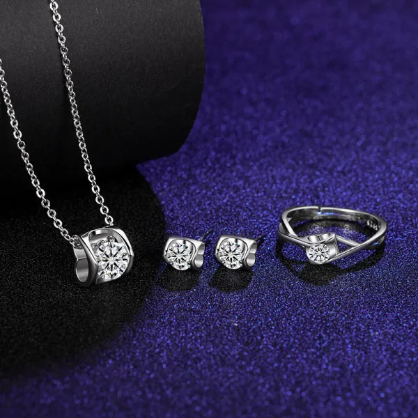 Silver Zircon Diamond Hollow Love Heart Pendant Chain Jewelry Earrings Necklaces Rings Jewelry Sets
