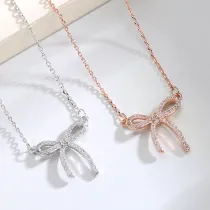 Full Drill Bowknot Diamond Pendant Chain Jewelry Necklace