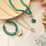 Green Cinnabar Natural Stone Multilayer Necklace and Bracelet for Women