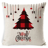 Home Decoration Merry Christmas Red Plaids Snowman Pillowcase Pillow Cover