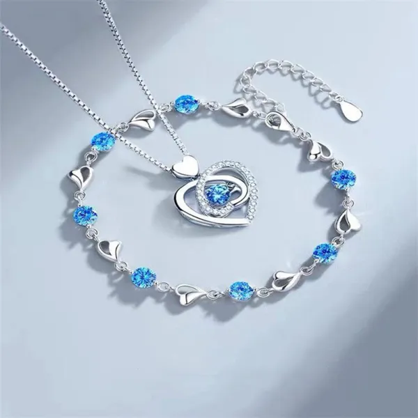 Silver Zircon Diamond Love Pendant Chain Jewelry Bracelet Necklaces Jewelry Sets