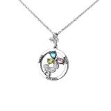 DIY Round Butterfly Birthstones Necklace with Name Engraved Custom Gift For Mom Friends