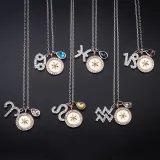 Sterling Silver Twelve Constellations Clavicle Zircon Diamonds Pendant Chain Jewelry Necklace