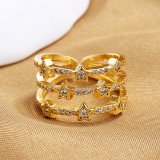 Three Rows Star Diamond Opening Adjustable Ring Gifts