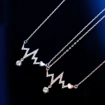 Full Drill Heartbeat Wave Diamond Heart Love Pendant Chain Jewelry Necklace