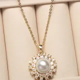 Diamante Jewelry Round-Shaped Pearl Necklace and Earring Set For Women Girls with Box