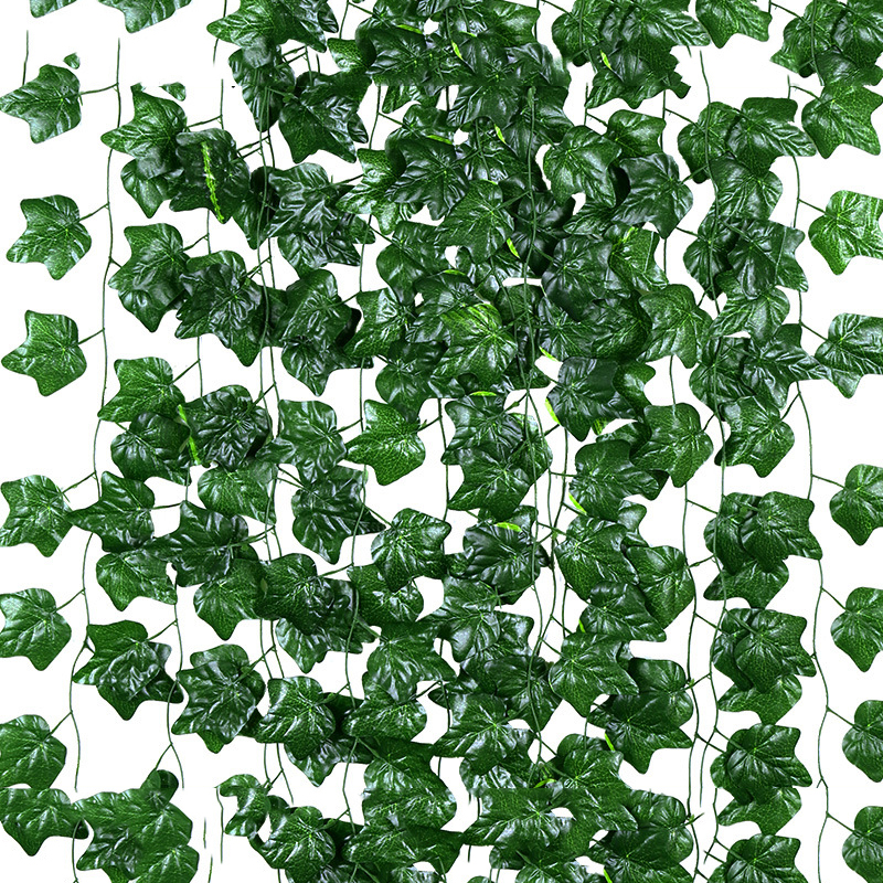 12PCS Artificial Green Leaves Ivy Climbing Vine Plant Interior Decoration