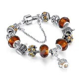 Women Crown Silver Beaded Crystal Charm Bead Girly Heart Bracelet