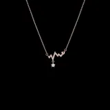 Full Drill Heartbeat Wave Diamond Heart Love Pendant Chain Jewelry Necklace