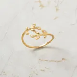 Fashion Jewelry Leaf Diamond Opening Ring Adjustable