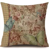 4PCS Home Cotton Decorative Spring Flower and Butterfly Throw Pillow Case Cushion Covers For Sofa Couch Bed Chair