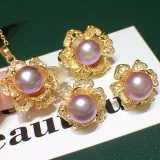 Mother's Day Gift Freshwater Pearl Flower Diamante Necklace Ring and Earrings Jewelry Set