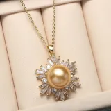 Mother's Day Gift Jewelry Set Flower-Shaped Cubic Zirconia Pearl Necklace and Earring with Box