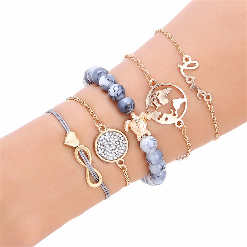 Weave Five Sets Of Love Clavicle Chain Jewelry Gold Bracelet
