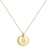 2PCS Pendant Necklace and Bracelet Plated Disc Double Side Engraved A-Z Letter Jewelry Gift for Women
