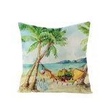 4PCS Home Cotton Decorative Hello Summer Throw Pillow Case Cushion Covers For Sofa Couch Bed Chair
