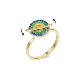 Fashion Jewelry Multicolor Diamond Planet Rotation Opening Adjustable Ring