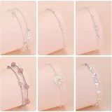 Silver 4 Leaf Clover Love Heart Clavicle Pendant Chain Jewelry Bracelet