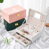Two Layers Drawer Jewelry Box Storage Box with Mirror For Girls and Women
